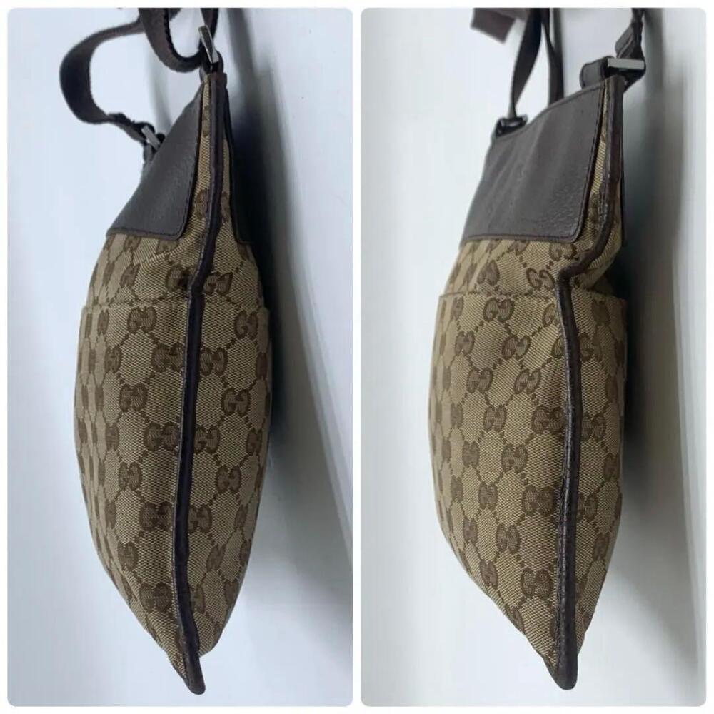 GUCCI GG Canvas Shoulder Bag Crossbody Sacoche Clutch Leather Brown - Picture 6 of 10